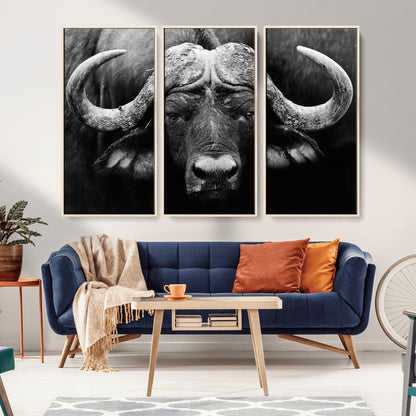 75273-MGV-CV-36X24-Buffalo Wall Art – Black and White African Buffalo Canvas Print, Rustic Wildlife Animal Artwork for Farmhouse, Living Room,