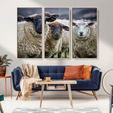 18418-MGV-FC-48X32-3P_Natural-Sheep Wall Art Canvas Print, Framed Farmhouse Sheep Art Picture Print, Sheep Herd Perfect Rustic Farmhouse Decor Artwork