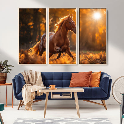 92144-MGV-FC-48X32-3P_Natural-Sunset Horse Wall Art Canvas Print, Framed Horse Barn Art Picture Print, Majestic Horse Perfect Rustic Farmhouse Decor Artwork