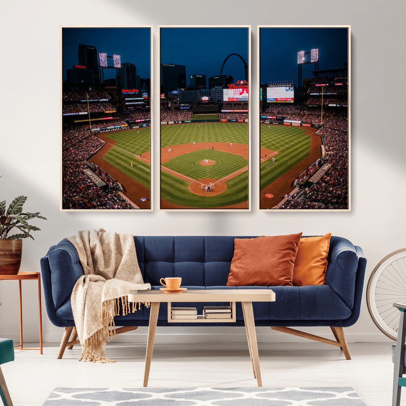38612-MGV-FC-48X32-3P_Natural-Busch Stadium Wall Art Canvas Print, Framed Missouri Stadium Art Picture Print, Busch Stadium Field Perfect Sports Room Decor