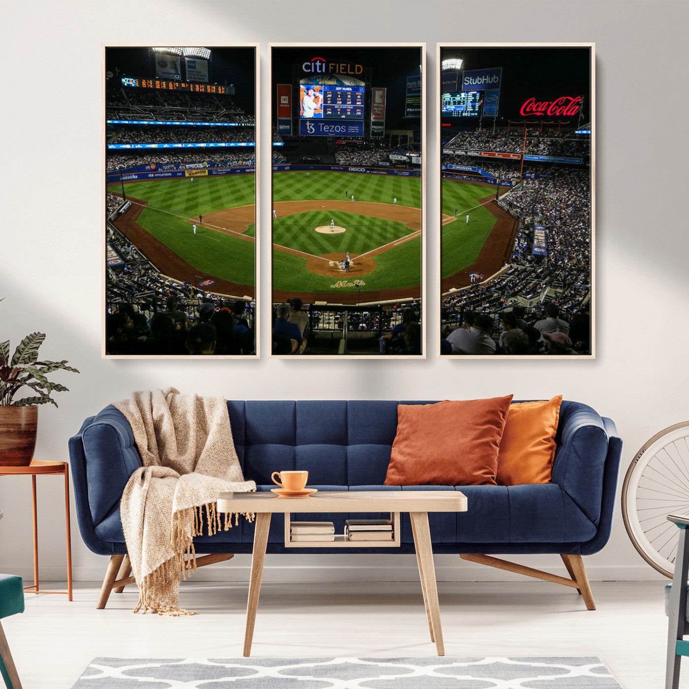 25148-MGV-FC-48X32-3P_Natural-Baseball Stadium Wall Art – Canvas Print Night Game Packed Crowd Bright Lights Sports Photography, Dynamic Decor for Game Room,