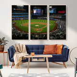 25148-MGV-FC-48X32-3P_Natural-Baseball Stadium Wall Art – Canvas Print Night Game Packed Crowd Bright Lights Sports Photography, Dynamic Decor for Game Room,
