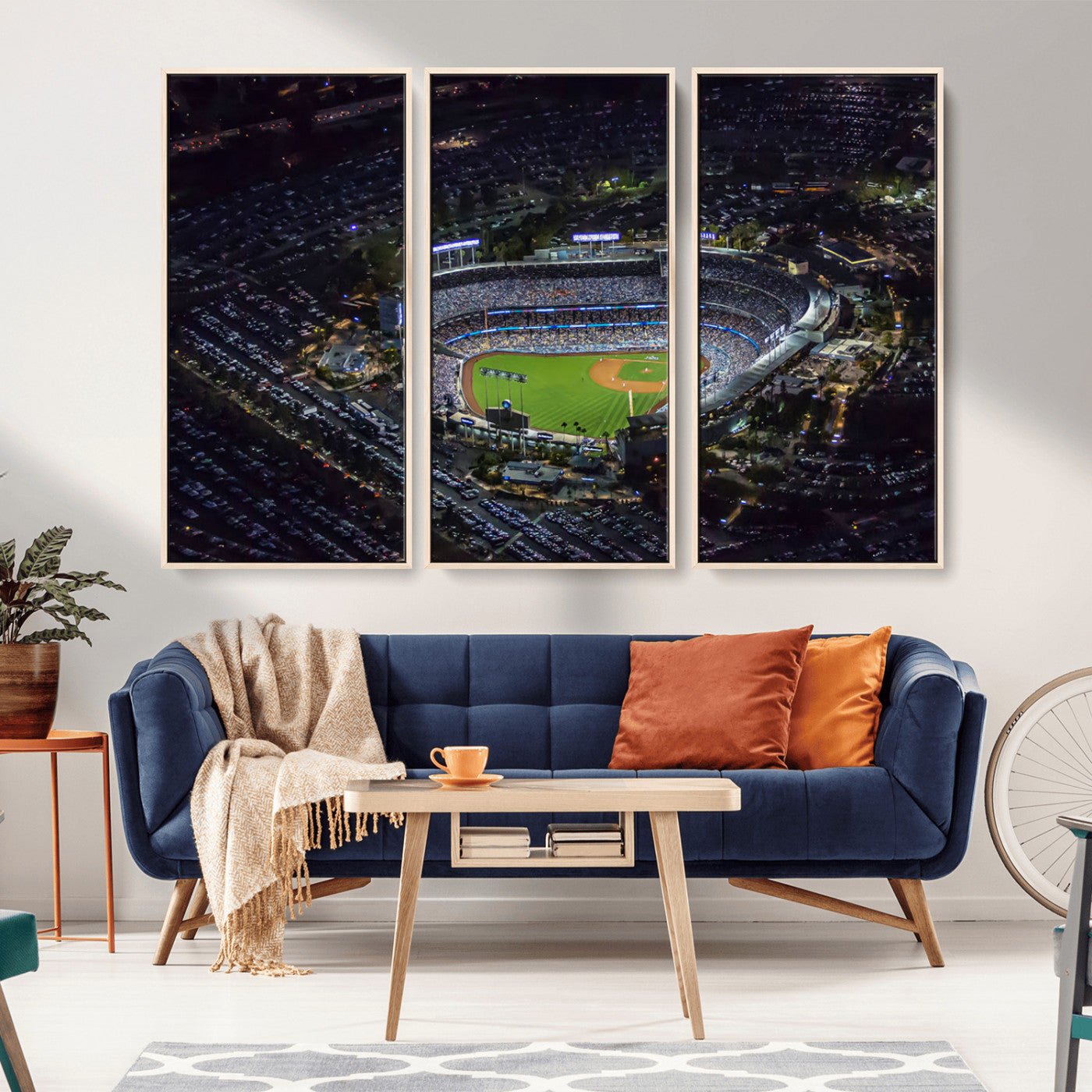 16515-MGV-FC-48X32-3P_Natural-Dodgers Stadium Wall Art Canvas Print, Framed Baseball Stadium Art Picture Print, Dodgers Field Perfect Sport Room Decor Artwork
