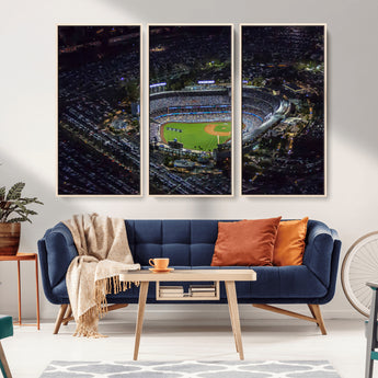 16515-MGV-FC-48X32-3P_Natural-Dodgers Stadium Wall Art Canvas Print, Framed Baseball Stadium Art Picture Print, Dodgers Field Perfect Sport Room Decor Artwork