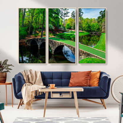 57655-MGV-CV-36X24-Golf Course Wall Art – Canvas Print Scenic Green Fairway Stone Bridge Water Reflection Landscape, Classic Sports Decor for Office,