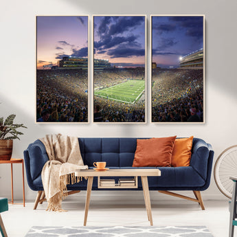 50825-MGV-FC-48X32-3P_Natural-Notre Dame Stadium Wall Art Canvas Print, Framed Indiana Stadium Art Picture Print, Football Stadium Perfect Sports Room Decor