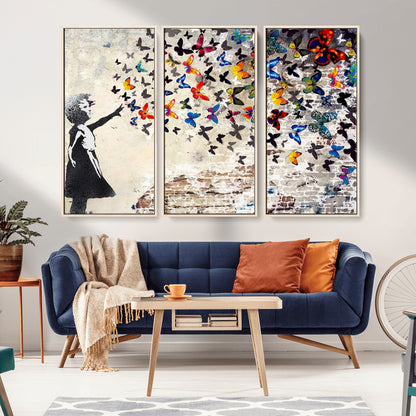 97895-MGV-CV-36X24-Girl with Butterflies Wall Art – Colorful Street Art Style Canvas Print, Modern Graffiti-Inspired Butterfly Artwork for Living