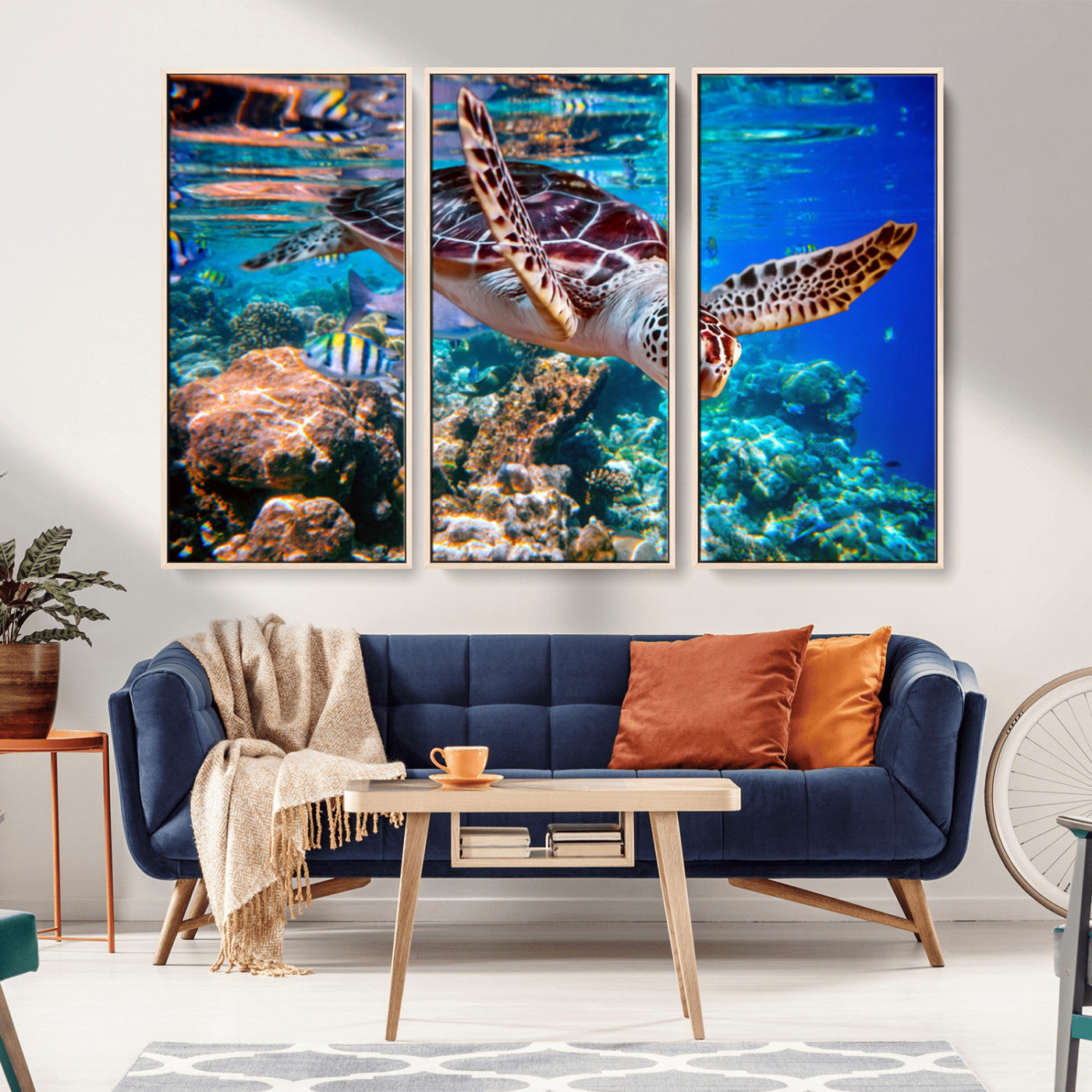 88200-MGV-CV-36X24-Sea Turtle Wall Art – Vibrant Ocean Canvas Print with Tropical Coral Reef and Colorful Fish, Coastal Marine Life Artwork for
