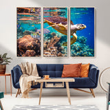 66614-MGV-CV-36X24-Sea Turtle Wall Art – Hawksbill Turtle Swimming Over Coral Reef Canvas Print, Ocean Marine Life Decor for Beach House, Coastal