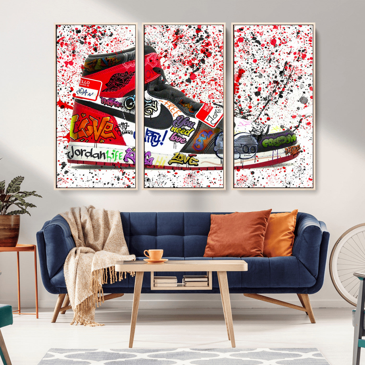 38836-MGV-CV-36X24-Graffiti Sneaker Wall Art – Urban Street Art Poster and Colorful Air Jordan Shoe, Abstract Graffiti Style Canvas Print for