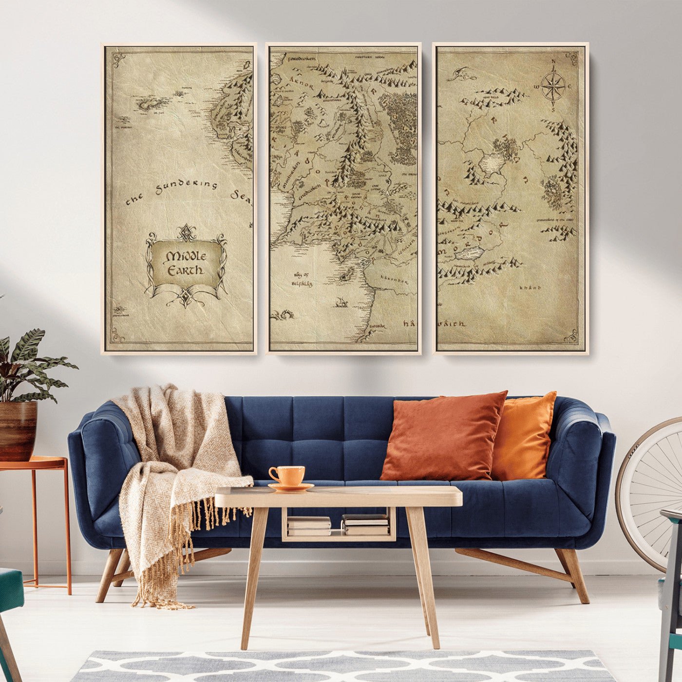 21784-MGV-CV-36X24-Middle Earth Fantasy Map Wall Art – Vintage Parchment Style Fantasy Cartography Poster, Antique Style Map Print for Book Lovers &