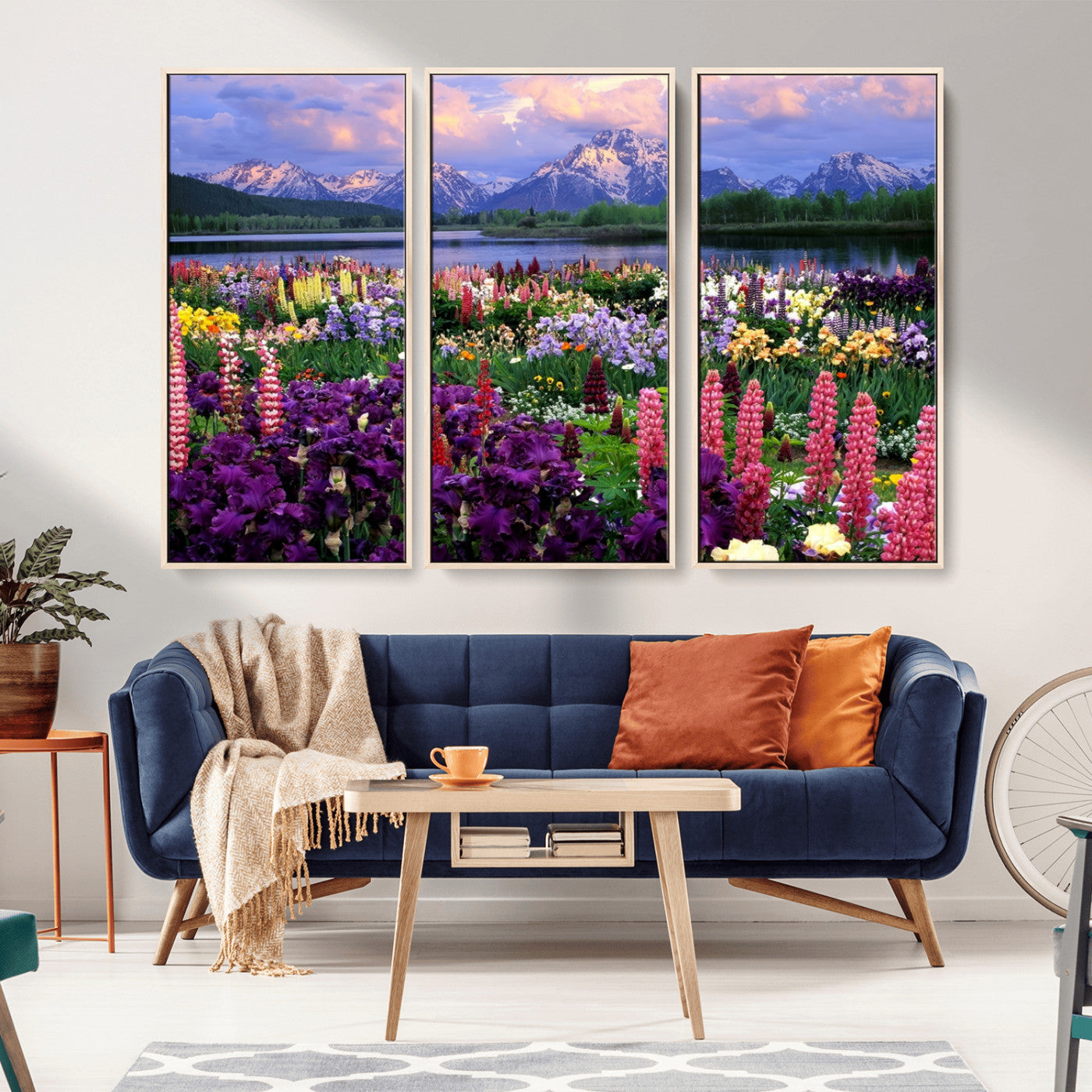 82270-MGV-CV-36X24-Colorful Wildflower Meadow Landscape Wall Art – Snow-Capped Mountain Lake Sunset Print, Vibrant Nature Artwork for Living Room,
