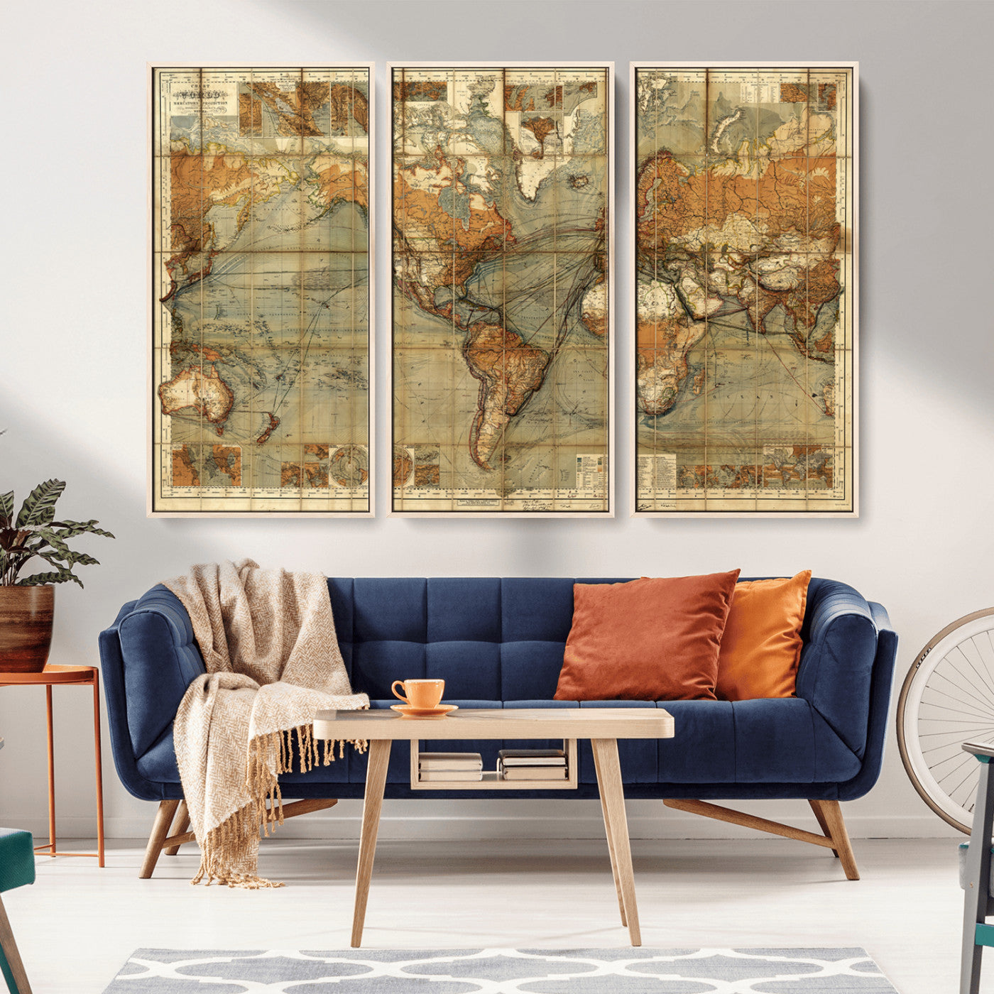 91064-MGV-CV-36X24-Vintage World Map Wall Art – Antique Old-Style World Map Poster, Historic Cartography Print for Office, Study, Library, Explorer &