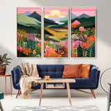 99638-MGV-CV-36X24-Sunset Meadow Wall Art – Panoramic Mountain Landscape with Wildflowers Canvas Print, Vibrant Nature Decor for Living Room, Bedroom