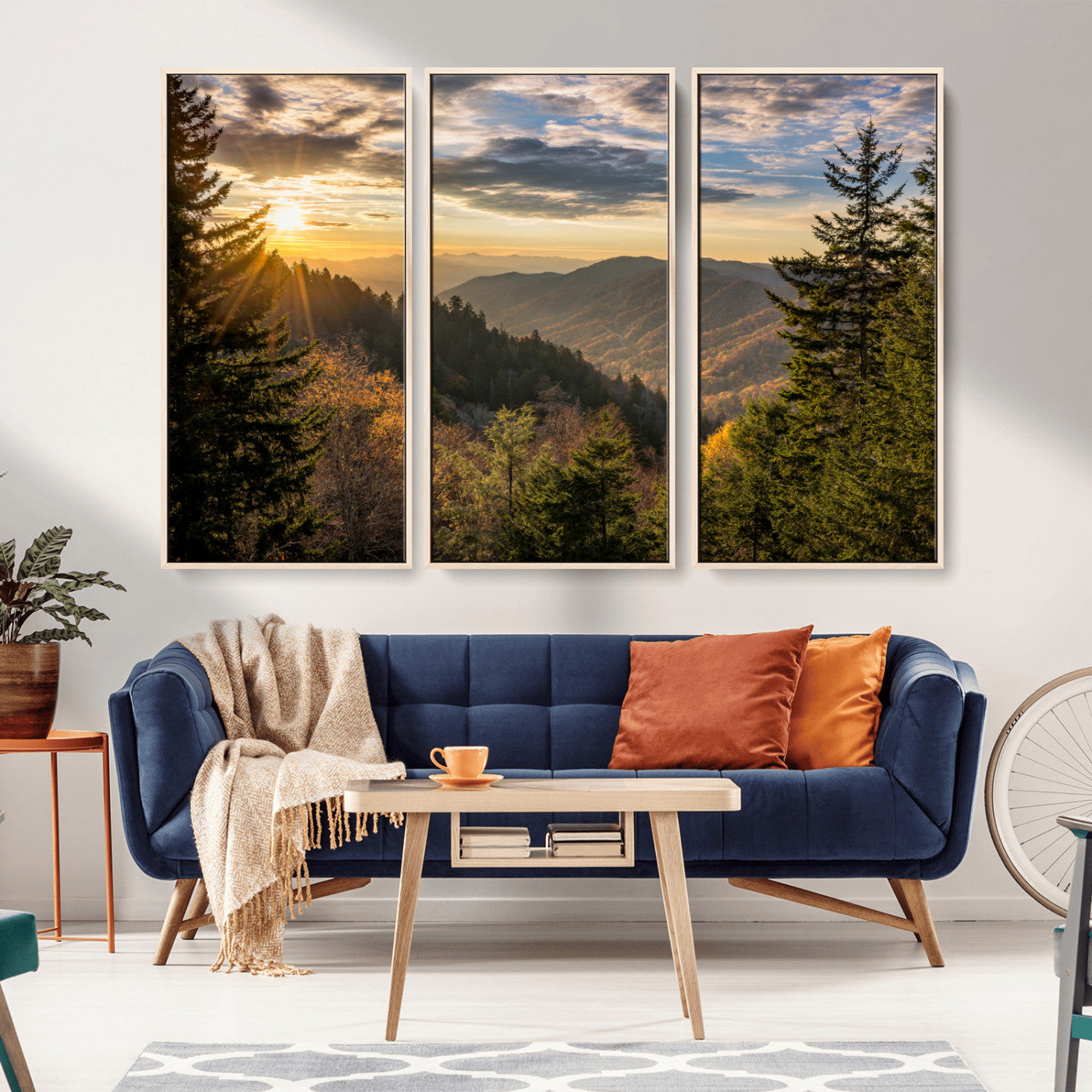 73692479-MGV-CV-36X24-Smoky Mountains Wall Art Canvas Print, Framed Forest Mountain Art Picture Print, Spring Mountain Perfect Spring Style Decor