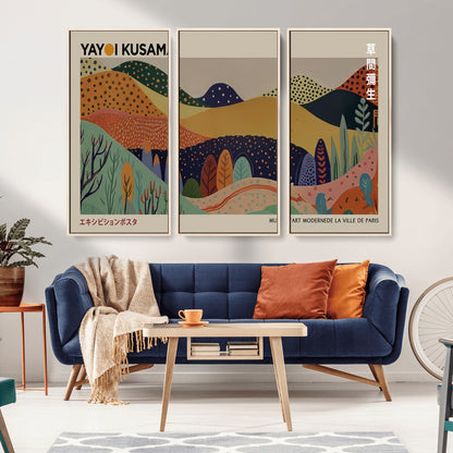 11242-MGV-CV-36X24-Kusama Wall Art – Abstract Colorful Hills Canvas Print, Modern Japanese Inspired Landscape Poster for Living Room, Office or