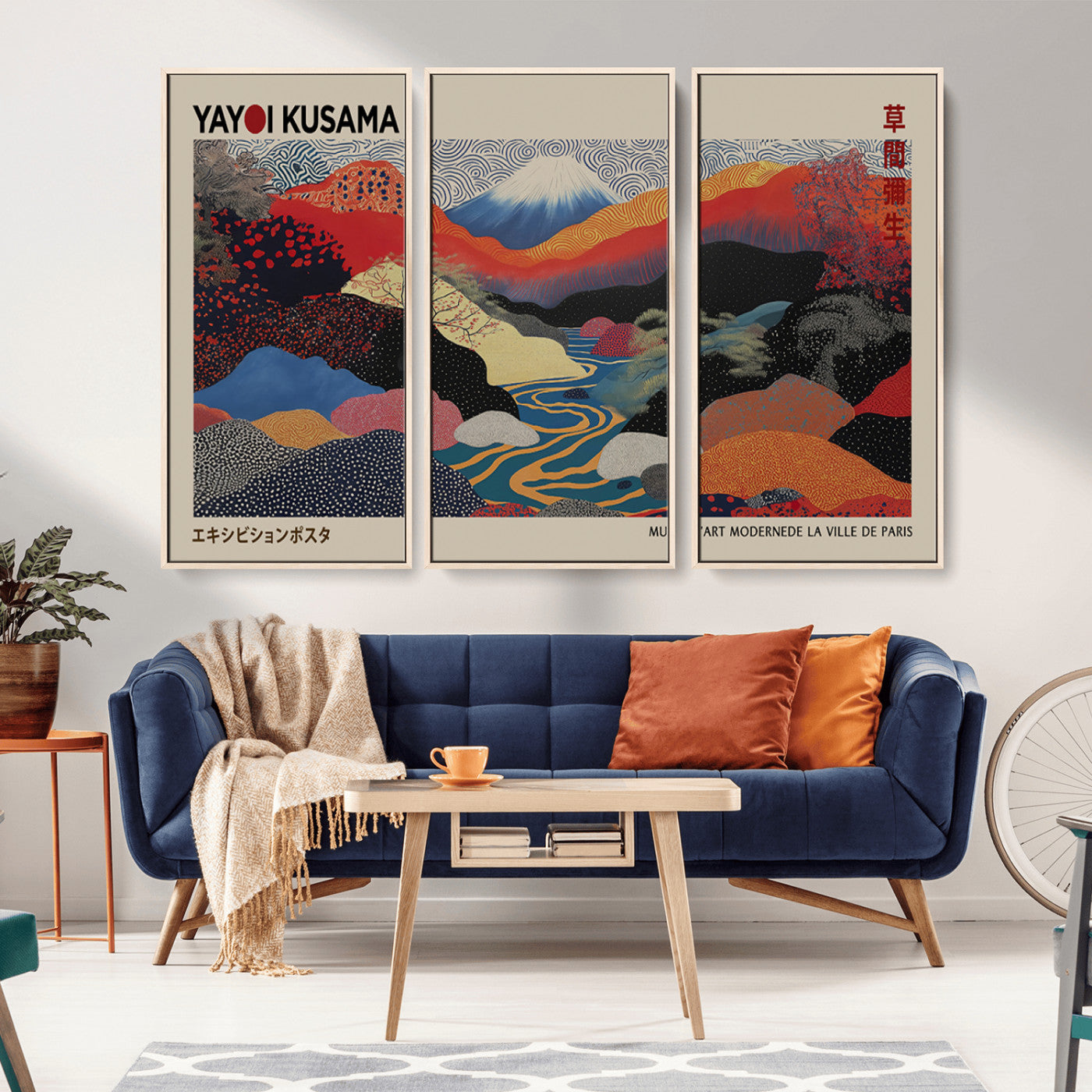 55766-MGV-CV-36X24-Kusama Wall Art – Bold Japanese Mountain Landscape Canvas Print, Modern Abstract Poster with Vibrant Colors for Living Room,