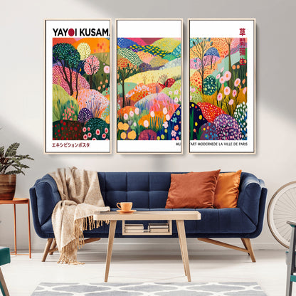 75201-MGV-CV-36X24-Yayoi Kusama Floral Wall Art – Vibrant Abstract Landscape Canvas Print, Modern Pop Art Poster for Living Room, Bedroom, or Gallery