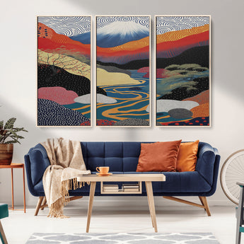 32131-MGV-CV-36X24-Japanese Mount Fuji Wall Art – Abstract Landscape Canvas Print with Swirling Sky & River, Modern Minimalist Asian Inspired Poster