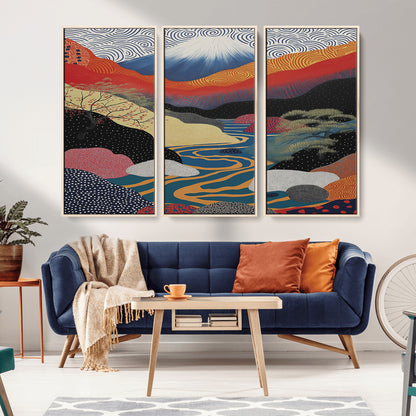 32131-MGV-CV-36X24-Japanese Mount Fuji Wall Art – Abstract Landscape Canvas Print with Swirling Sky & River, Modern Minimalist Asian Inspired Poster