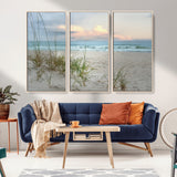 Test1001-MGV-CV-36X24-Coastal Beach Wall Art – Panoramic Ocean Waves and Sandy Dunes Canvas Print, Serene Seascape with Sea Oats for Relaxing Home or