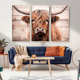 93730-MGV-CV-36X24-Scottish Cow Wall Art Canvas Print, Framed Longhorn Cow Art Picture Print, Highland Cattle Perfect Rustic Farmhouse Decor Artwork