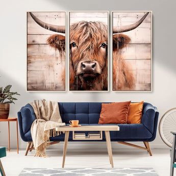 93730-MGV-CV-36X24-Scottish Cow Wall Art Canvas Print, Framed Longhorn Cow Art Picture Print, Highland Cattle Perfect Rustic Farmhouse Decor Artwork