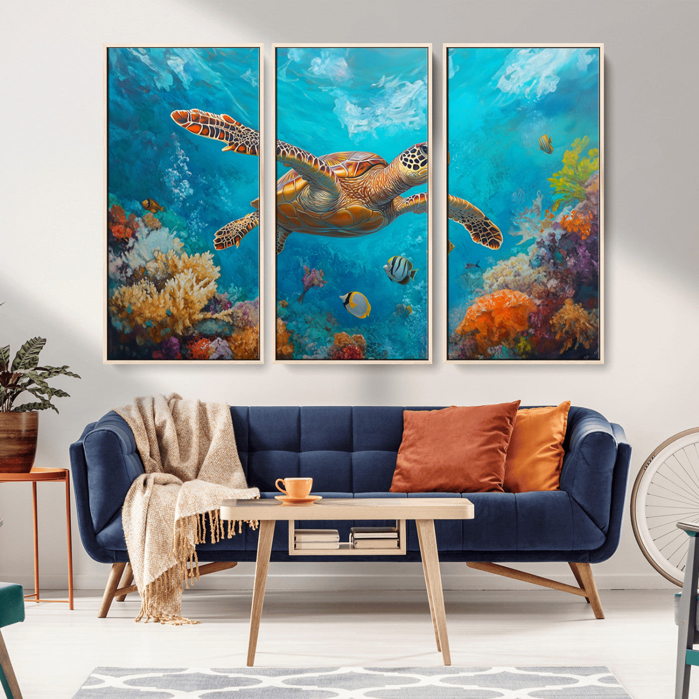 94986-MGV-CV-36X24-Sea Turtle Wall Art – Colorful Ocean Reef Canvas Print, Underwater Marine Life Painting Poster with Coral and Tropical Fish for