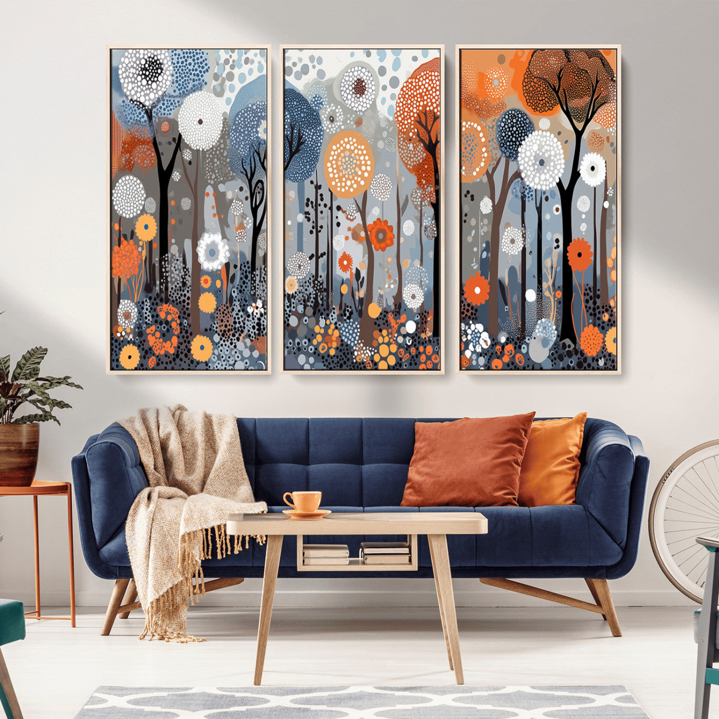 48857-MGV-CV-36X24-Abstract Forest Wall Art – Colorful Tree and Flower Canvas Print, Modern Nature Painting Poster for Living Room, Bedroom, Office