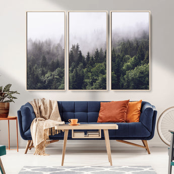 42578900-MGV-FC-48X32-3P_Natural-Misty Forest Wall Art – Serene Mountain Pine Tree Canvas Print, Nature Landscape Decor for Bedroom, Living Room, Office or Rustic