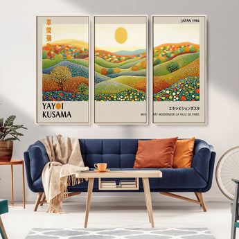 33864-MGV-FC-48X32-3P_Natural-Pointillism Yayoi Wall Art Canvas Print, Framed Yayoi Kusama Art Picture Print, Yayoi Kusama Dot Perfect Abstract Nature Decor