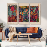 51280-MGV-FC-48X32-3P_Natural-Abstract Yayoi Kusama Wall Art Canvas Print, Framed Japanese Wabi Sabi Art Picture Print, Yayoi Kusama Perfect Abstract Modern