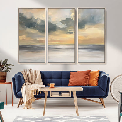 45544-MGV-CV-36X24-Ocean Sunset Wall Art – Serene Seascape Canvas Print with Golden Sky and Calm Water, Coastal Beach Artwork for Living Room,