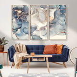 51497-MGV-CV-36X24-Abstract Blue and Gold Wall Art – Modern Fluid Ink Style Canvas Print, Elegant Contemporary Decor for Living Room, Office