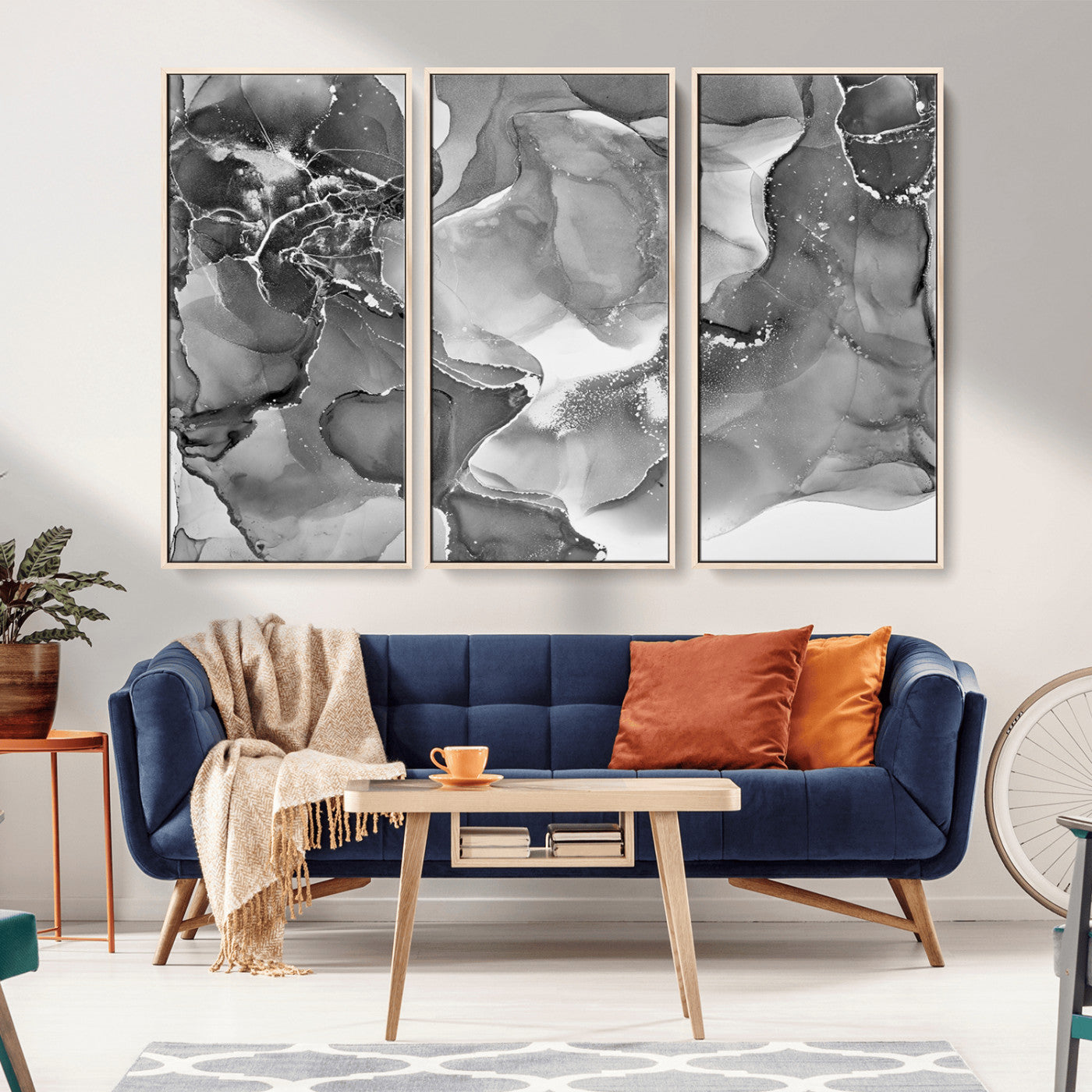 15911-MGV-CV-36X24-Black and White Abstract Wall Art – Modern Ink Swirl Canvas Print, Minimalist Contemporary Painting for Living Room, Bedroom,