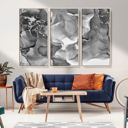 15911-MGV-CV-36X24-Black and White Abstract Wall Art – Modern Ink Swirl Canvas Print, Minimalist Contemporary Painting for Living Room, Bedroom,