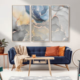 18176-MGV-CV-36X24-Abstract Fluid Wall Art – Modern Marble Ink Canvas Print with Blue, Gold, and Gray Tones, Contemporary Minimal Artwork Decor for