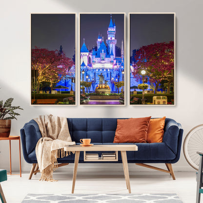 66710-MGV-CV-36X24-Enchanted Castle Wall Art – Magical Night Scene Canvas Print with Glowing Lights, Fantasy Architecture Artwork for Living Room,