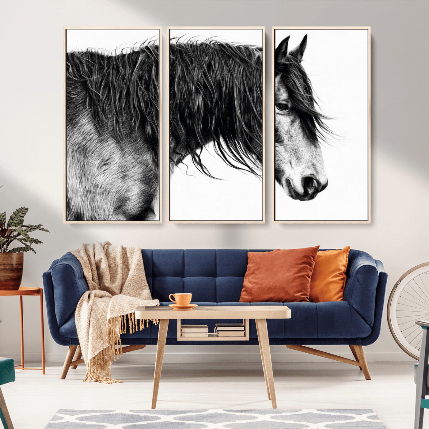 57694-MGV-CV-36X24-Horse Portrait Wall Art – Black and White Canvas Print with Detailed Stallion Profile, Rustic Farmhouse Equestrian Artwork for