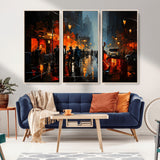 32816-MGV-CV-36X24-City Jazz Night Wall Art – Modern Abstract Urban Street Scene Canvas Print, Moody Music-Themed Decor for Living Room, Office, or