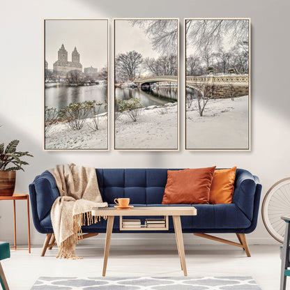 60292-MGV-CV-36X24-Central Park Winter Wall Art – Snowy Bow Bridge Canvas Print, Scenic New York City Landscape Photography for Living Room, Bedroom