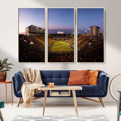 82557-MGV-CV-36X24-College Football Stadium Wall Art – Panoramic Sunset Canvas Print with Marching Band and Game Day Crowd, Sports Artwork for Man