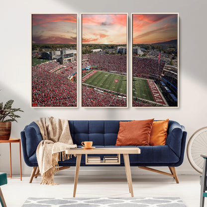 51135-MGV-CV-36X24-Indiana Hoosiers Stadium Wall Art – Panoramic Football Canvas Print with Game Day Crowd and Sunset Sky, Sports Artwork for Man