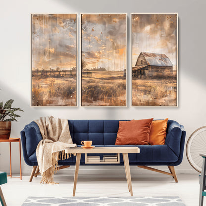 FARM2-MGV-FC-48X32-3P_Natural-Rustic Farmhouse Wall Art Canvas Print, Framed Old Barn Art Picture Print, Southwestern Farmhouse Perfect Rustic Decor Artwork