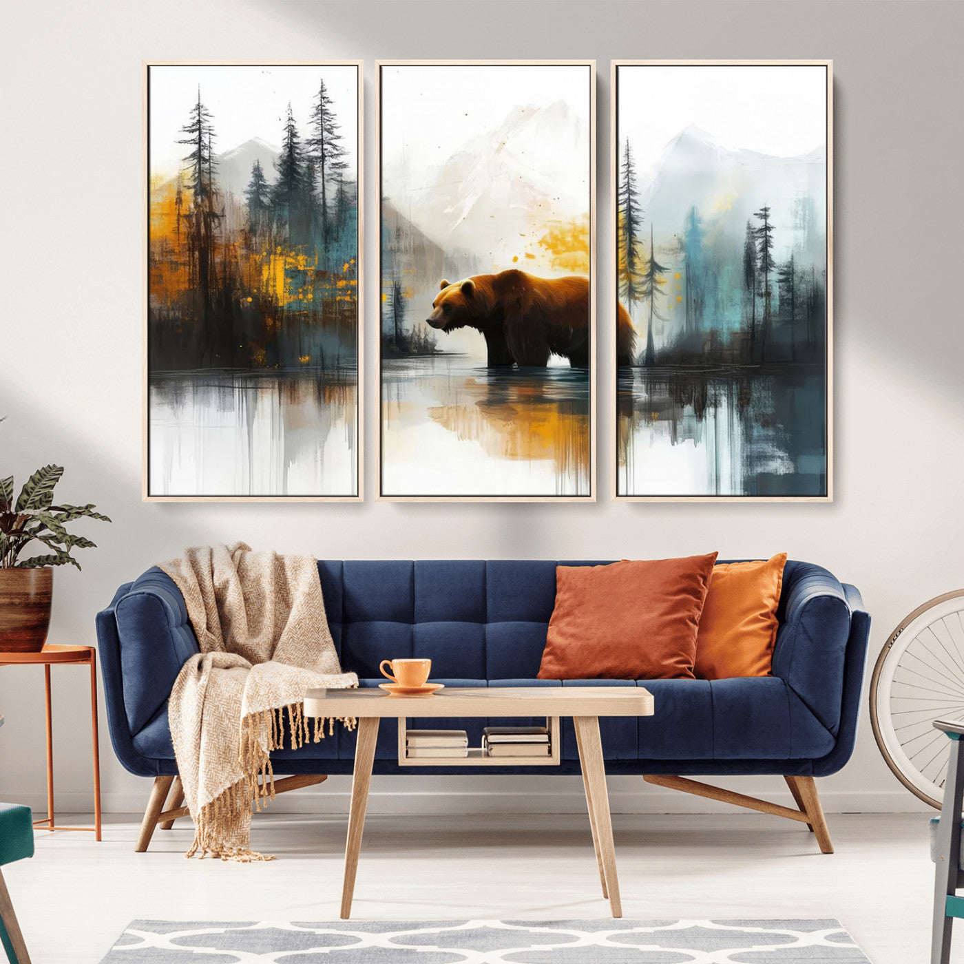 50308-MGV-CV-36X24-Bear Wilderness Wall Art – Mountain Forest Canvas Print, Rustic Cabin Decor with Wildlife Landscape, Nature Artwork for Lodge,