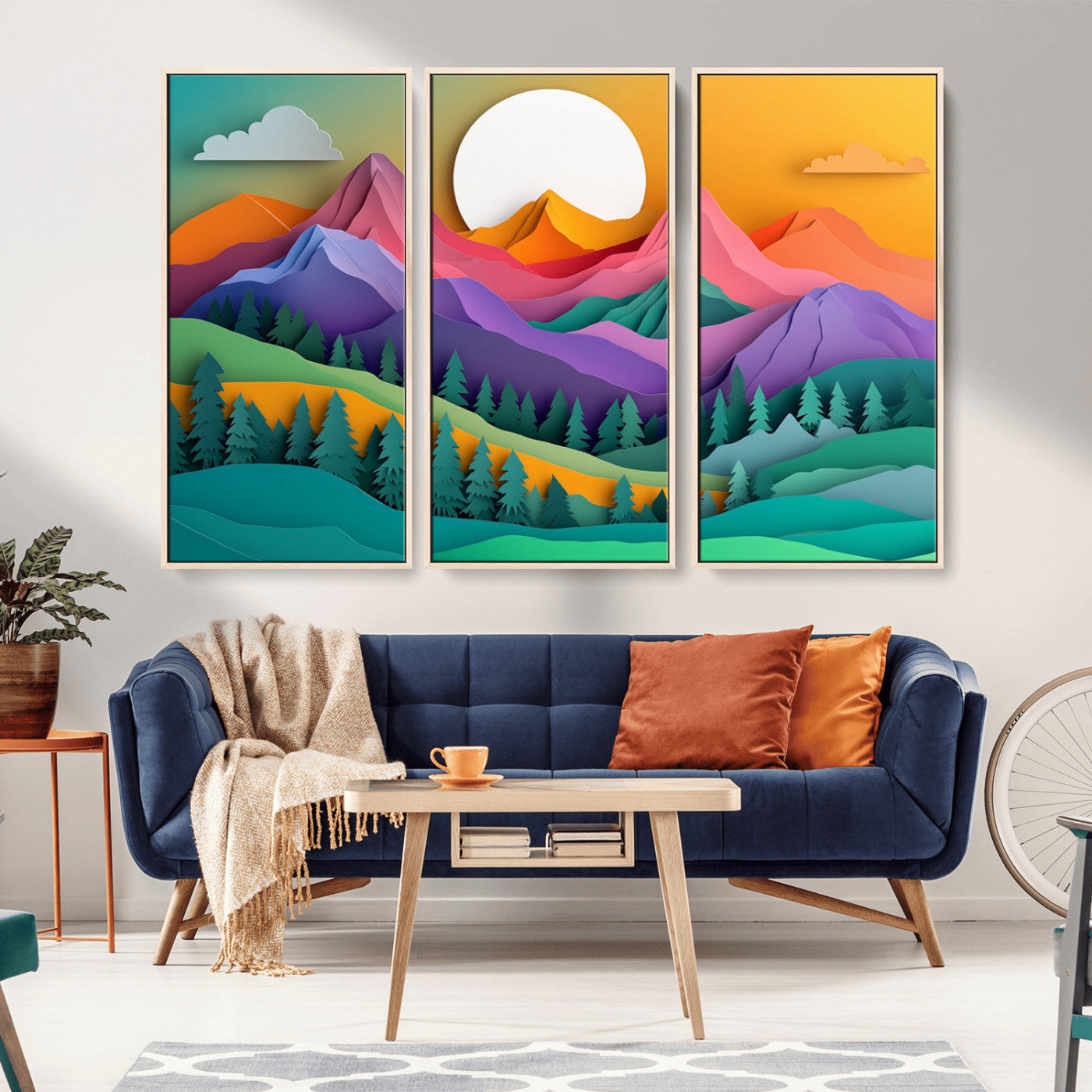 96175-MGV-CV-36X24-Colorful Mountains Wall Art Canvas Print, Framed Layered Hills Art Picture Print, Sunset Mountain Perfect Vibrant Modern Decor