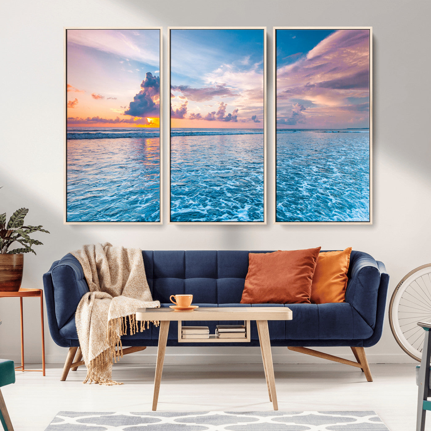 36641-MGV-CV-36X24-Ocean Sunset Wall Art – Panoramic Seascape Canvas Print Featuring Waves and Colorful Sky, Coastal Beach Artwork for Living Room,