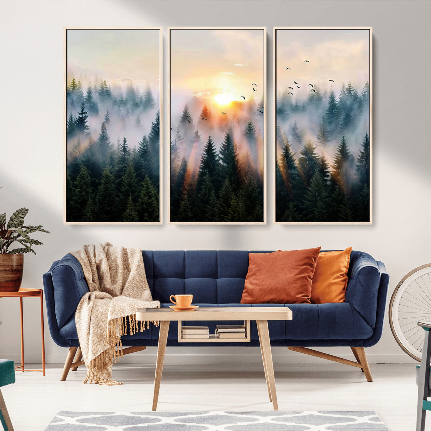 56391411-MGV-CV-36X24-Misty Forest Wall Art Canvas Print, Framed Sunrise Pines Art Picture Print, Moody Pines Perfect Serene Woodland Decor Artwork