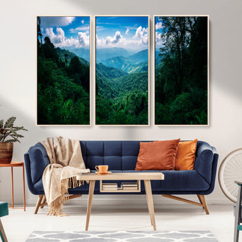 74439378-MGV-CV-36X24-Tropical Jungle Wall Art Canvas Print, Framed Lush Valley Art Picture Print, Forest Mountains Perfect Tropical Wilderness Decor