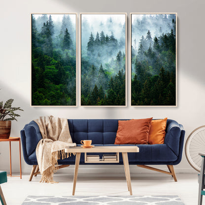 17393683-MGV-CV-36X24-Misty Forest Art Wall Art Canvas Print, Framed Foggy Mountain Art Art Picture Print, Scenic Wall Print Perfect Decor Artwork